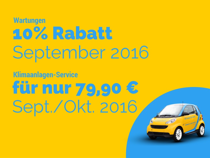 10% Rabatt auf Wartungsdienste (September 2016) und Klimaanlagen-Service für 79,90 € (Sept/Okt)